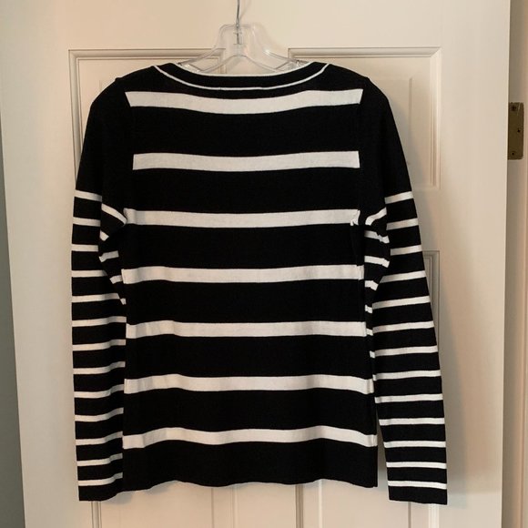 Ann Taylor LOFT Black/Ivory stripe sweater with Button detail - Size Small - Picture 2 of 8